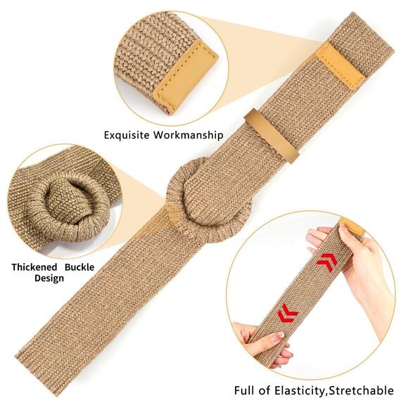 Women Woven Rattan Wide Stretch Straw Belt(beige)😇 - Picture 4 of 8